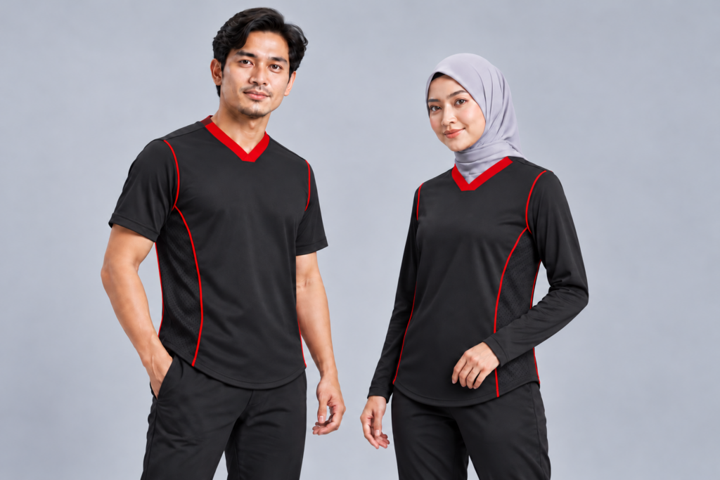 Multipanel MF6A Vneck Flat Basic Curve Hem — V-neck Flat, Basic / standard, Curve Hem. AI illustration, not an actual sewn sample.