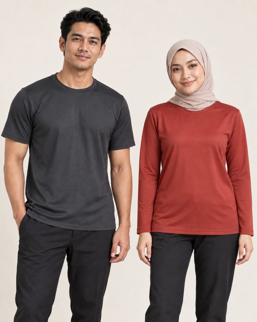 Adult Roundneck Basic — Roundneck, Basic / standard, Standard finish. AI illustration, not an actual sewn sample.