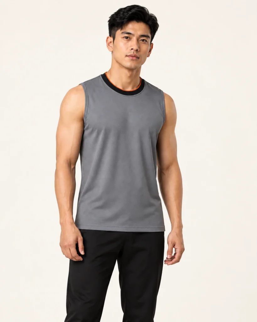 Adult Roundneck Singlet Basic — Roundneck, Sleeveless / Singlet, Standard finish. AI illustration, not an actual sewn sample.