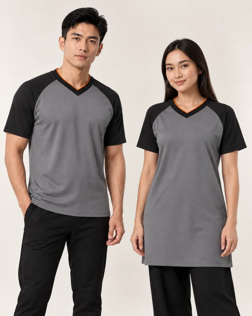 Adult Vneck Raglan Basic — V-neck, Raglan, Standard finish. AI illustration, not an actual sewn sample.
