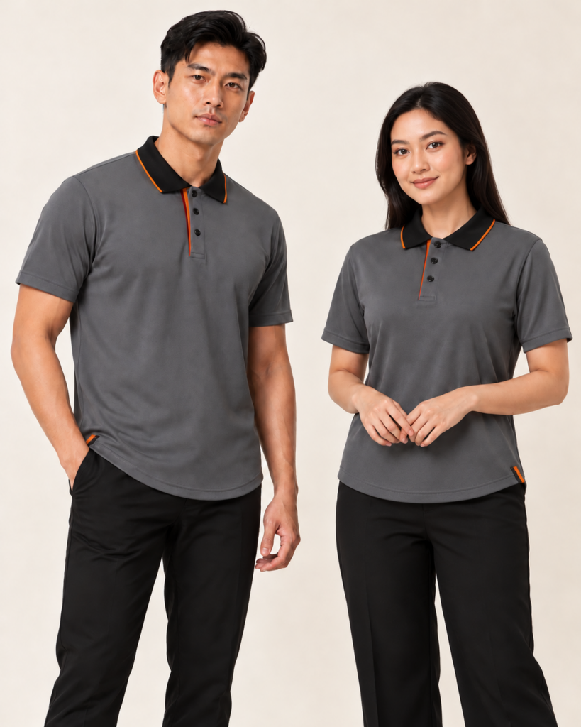 Adult Polo Curve Hem Basic — Polo, Basic / standard, Curve Hem. AI illustration, not an actual sewn sample.