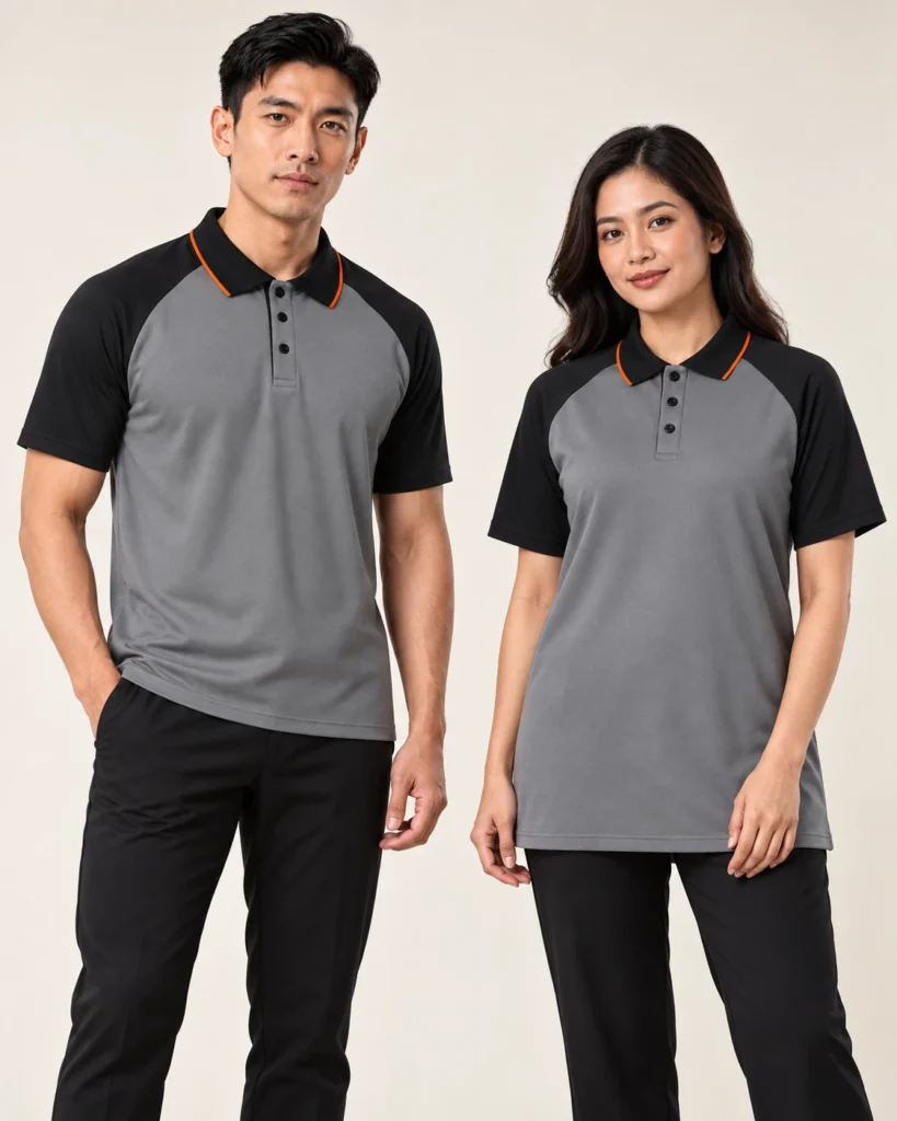 Adult Polo Raglan Basic — Polo, Raglan, Kemasan standard. Gambaran AI, bukan sampel jahitan sebenar.