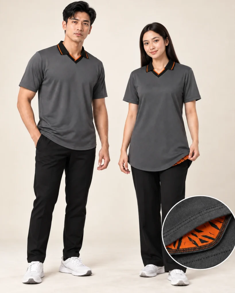 Adult Retro Premium Hem — V-neck Collar / Retro, Basic / standard, Premium Hem. AI illustration, not an actual sewn sample.