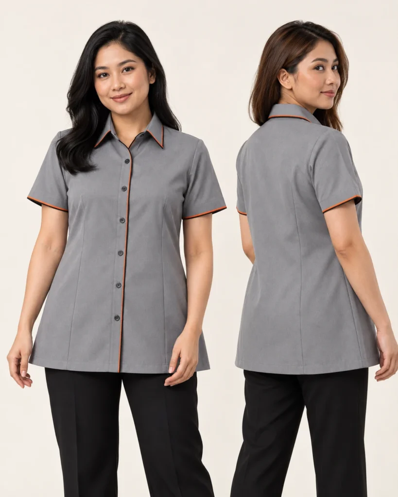 Adult Corporate Women A-Cut — Corporate collar, Women A-Cut, Standard finish. AI illustration, not an actual sewn sample.