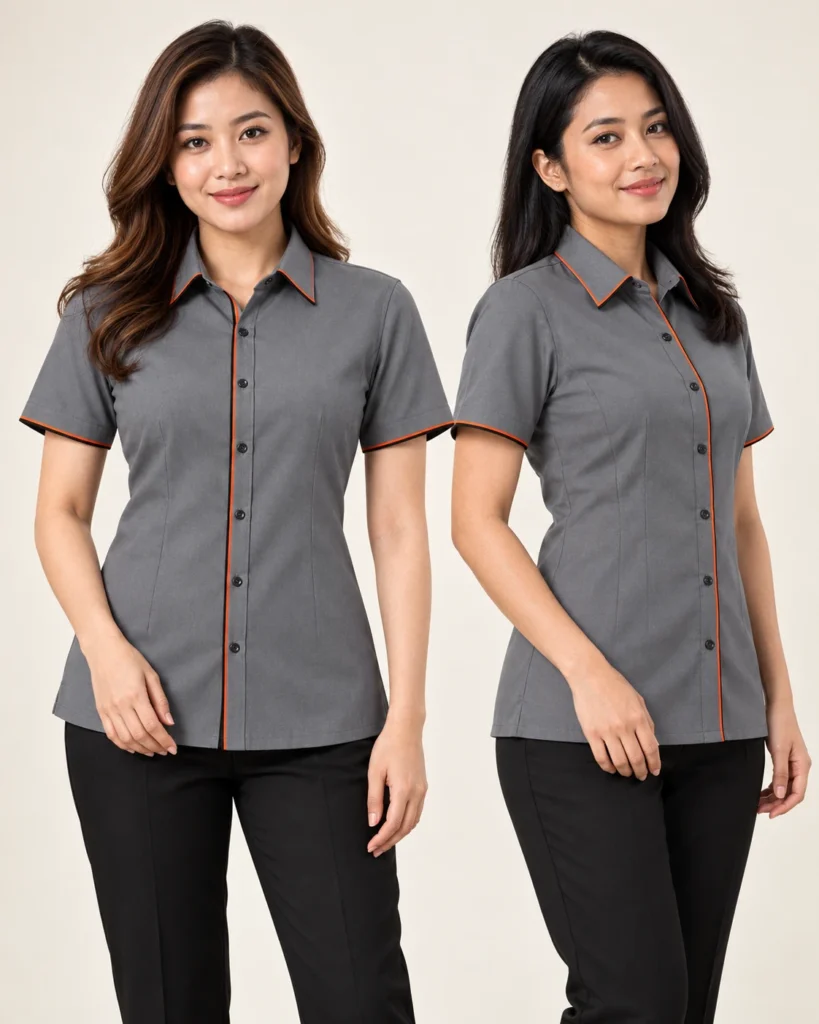 Adult Corporate Women Slimfit-Cut — Corporate collar, Women Slimfit, Standard finish. AI illustration, not an actual sewn sample.