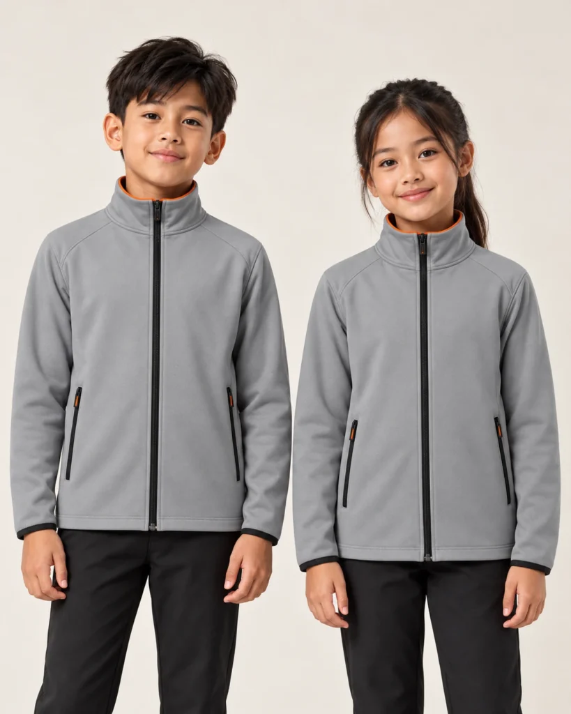 Kids High Neck Jacket — High Neck, Basic / standard, Standard finish. AI illustration, not an actual sewn sample.